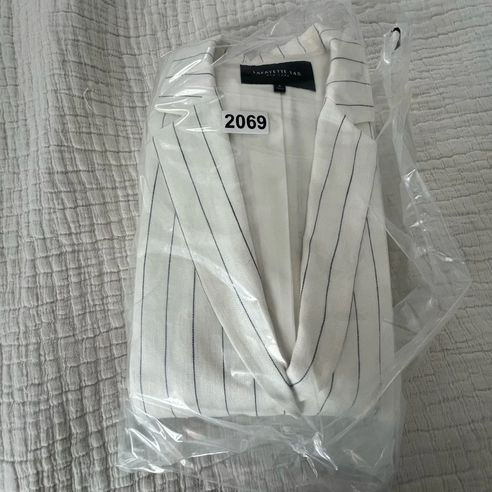 Lafayette 148 Linen White Striped Blazer and Pants Set 2069 - Picture 12 of 12